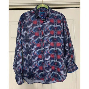 Visconti Black Shirt Mens Medium Flip Cuff Paisley Watercolor Art Collared (J24)